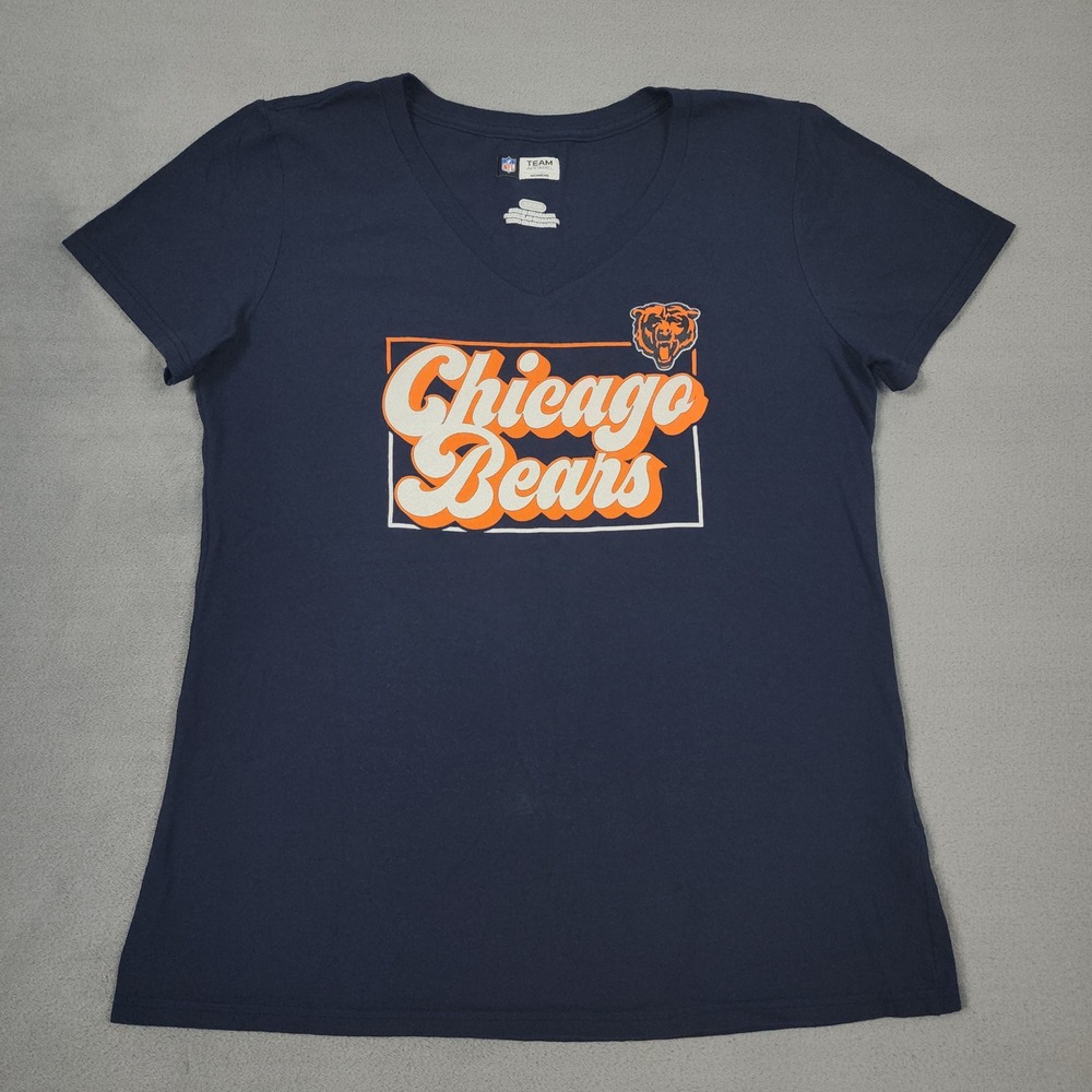 NFL Team Apparel Chicago Bears T-Shirt Womens Small Navy Blue V-Neck Cotton Tee